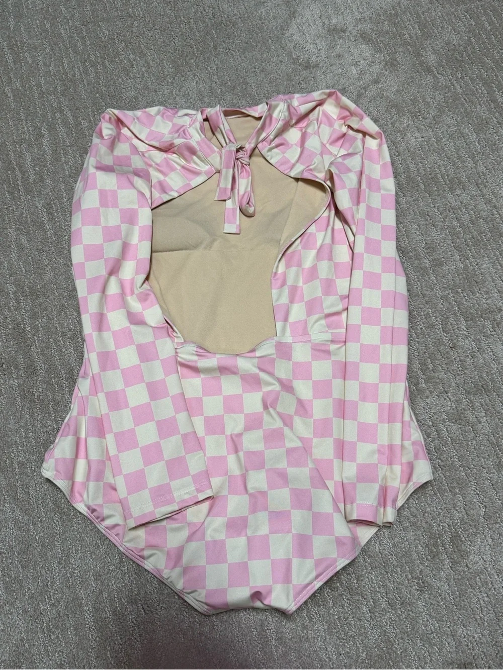 Albion Pink and Cream Checkerboard Long-Sleeve One-Piece